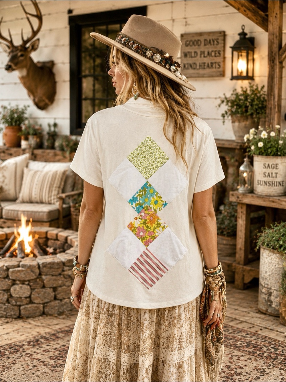 Artisan Cottagecore Patchwork granny back detailing boho sweater w prairie vibe